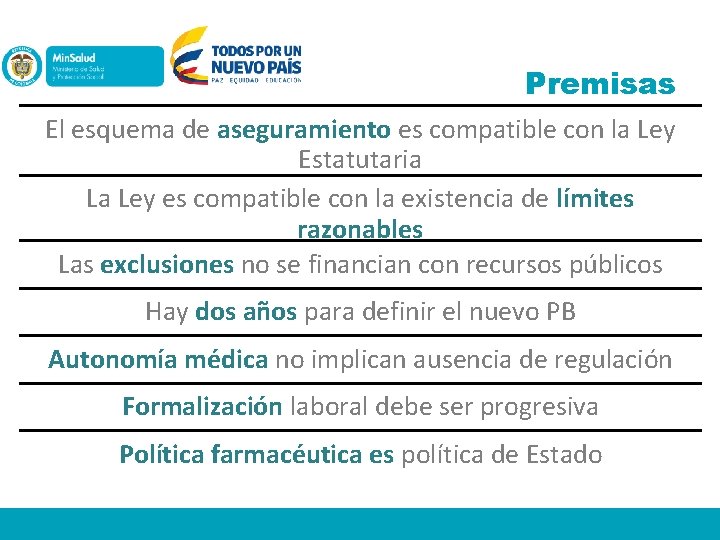 Premisas El esquema de aseguramiento es compatible con la Ley Estatutaria La Ley es