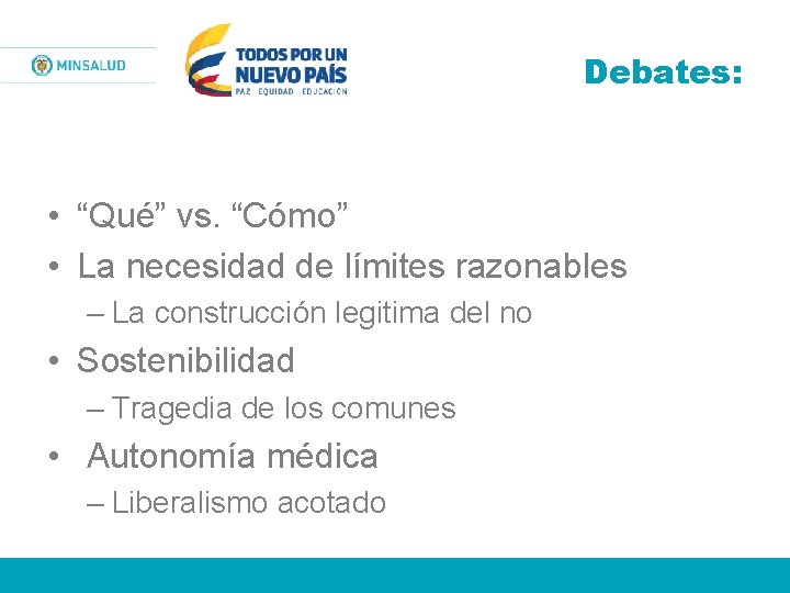 Debates: • “Qué” vs. “Cómo” • La necesidad de límites razonables – La construcción