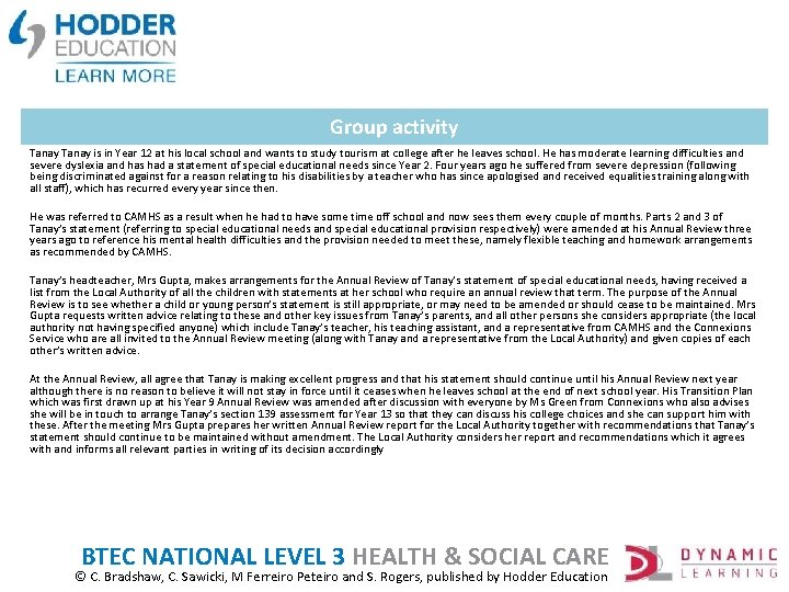 Group activity Tanay is in Year 12 at his local school and wants to