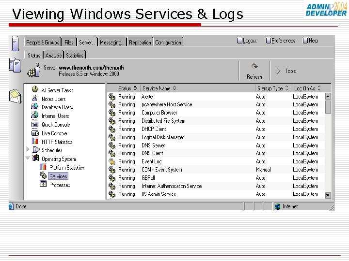 Viewing Windows Services & Logs 