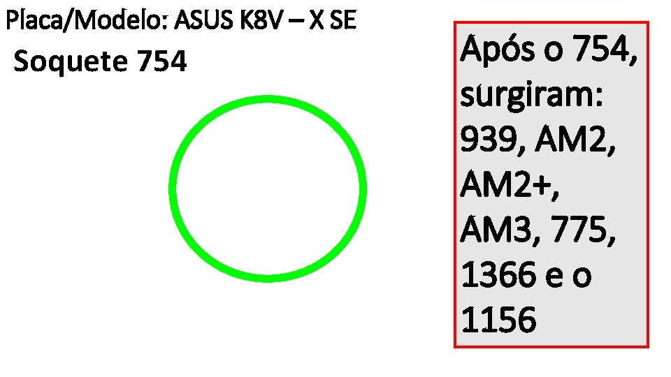 Placa/Modelo: ASUS K 8 V – X SE Soquete 754 Após o 754, surgiram: