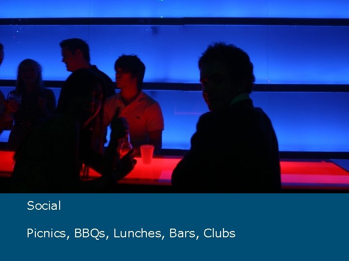 Social Picnics, BBQs, Lunches, Bars, Clubs 