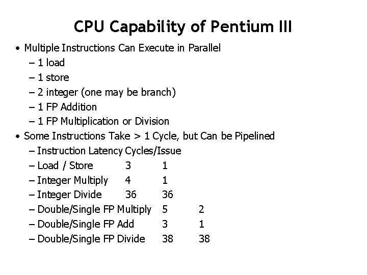 CPU Capability of Pentium III • Multiple Instructions Can Execute in Parallel – 1 CPU Capability of Pentium III • Multiple Instructions Can Execute in Parallel – 1