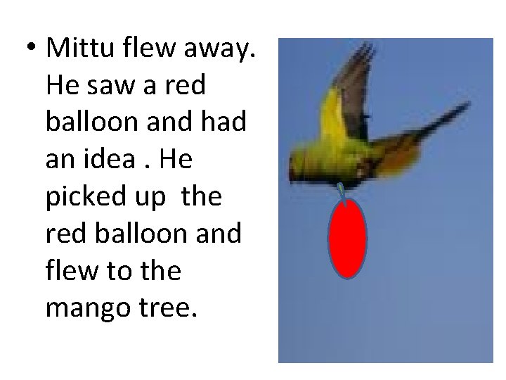  • Mittu flew away. He saw a red balloon and had an idea.