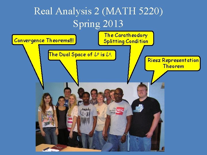 Real Analysis 2 (MATH 5220) Spring 2013 Convergence Theorems!!! The Caratheodory Splitting Condition The