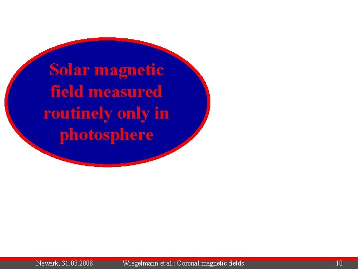 Solar magnetic field measured routinely only in photosphere Newark, 31. 03. 2008 Wiegelmann et