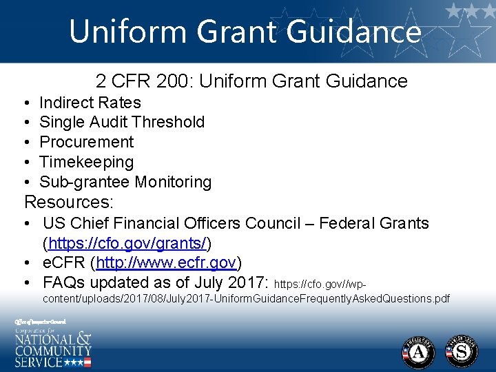 Uniform Grant Guidance 2 CFR 200: Uniform Grant Guidance • • • Indirect Rates