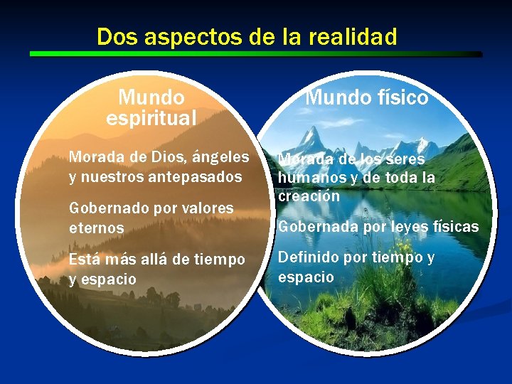 Dos aspectos de la realidad Mundo espiritual Morada de Dios, ángeles y nuestros antepasados