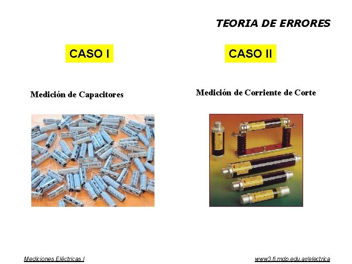 TEORIA DE ERRORES CASO I Medición de Capacitores Mediciones Eléctricas I CASO II Medición