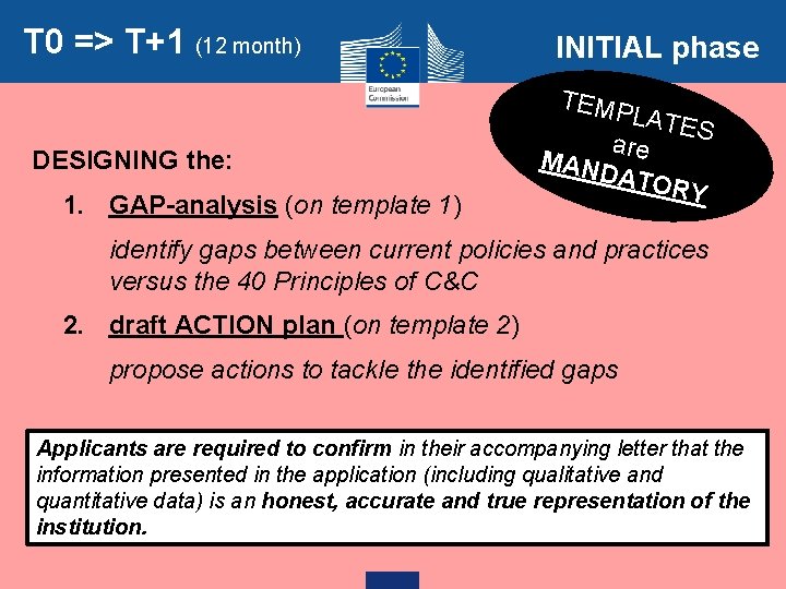 T 0 => T+1 (12 month) INITIAL phase TEMP DESIGNING the: 1. GAP-analysis (on