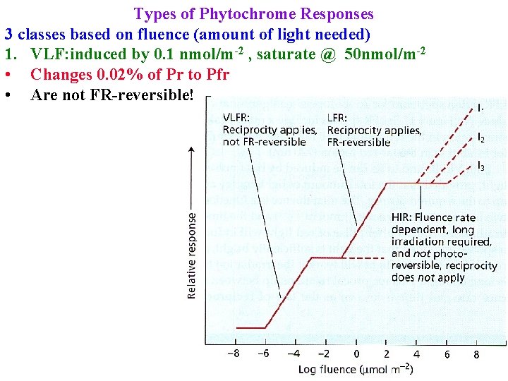 Types of Phytochrome Responses 3 classes based on fluence (amount of light needed) 1.