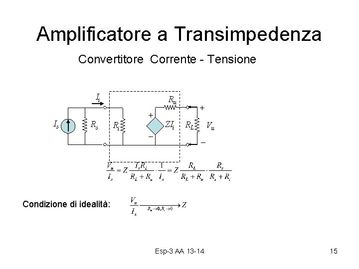 Amplificatore a Transimpedenza Convertitore Corrente - Tensione Ii Is Rs Ru Ri + -
