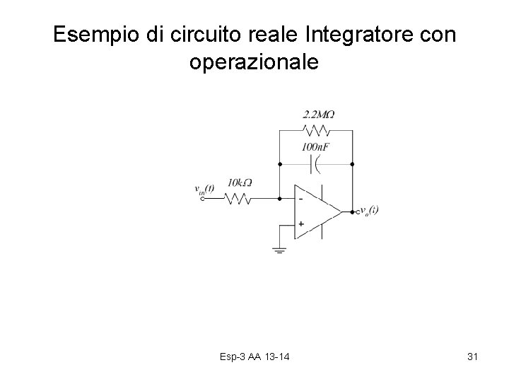 Esempio di circuito reale Integratore con operazionale Esp-3 AA 13 -14 31 