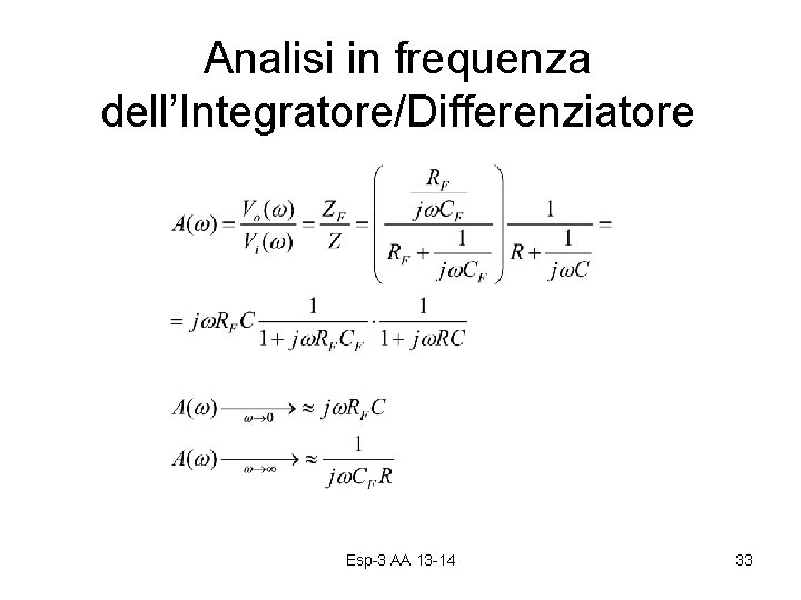 Analisi in frequenza dell’Integratore/Differenziatore Esp-3 AA 13 -14 33 