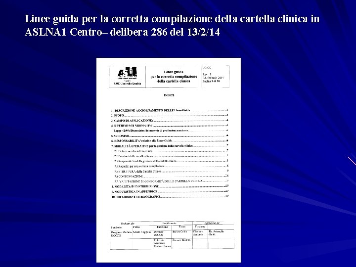 Linee guida per la corretta compilazione della cartella clinica in ASLNA 1 Centro– delibera