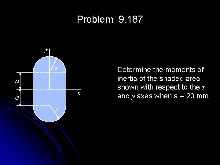 Problem 9. 187 y a a x a a Determine the moments of inertia