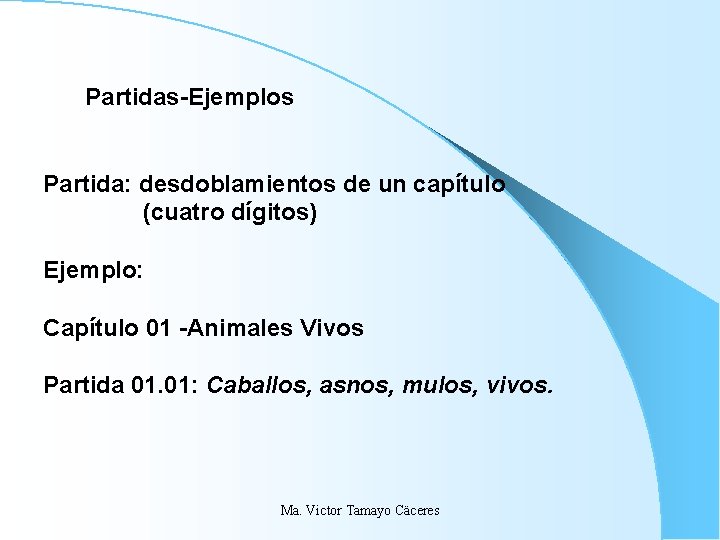 Partidas-Ejemplos Partida: desdoblamientos de un capítulo (cuatro dígitos) Ejemplo: Capítulo 01 -Animales Vivos Partida Partidas-Ejemplos Partida: desdoblamientos de un capítulo (cuatro dígitos) Ejemplo: Capítulo 01 -Animales Vivos Partida