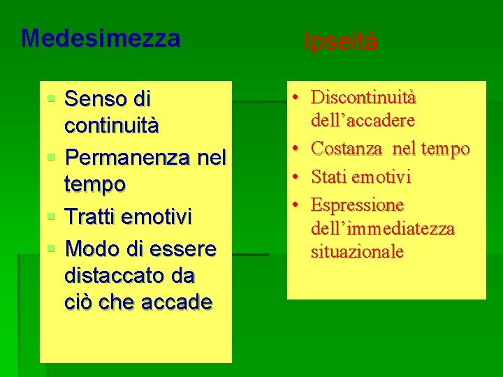 Medesimezza § Senso di continuità § Permanenza nel tempo § Tratti emotivi § Modo