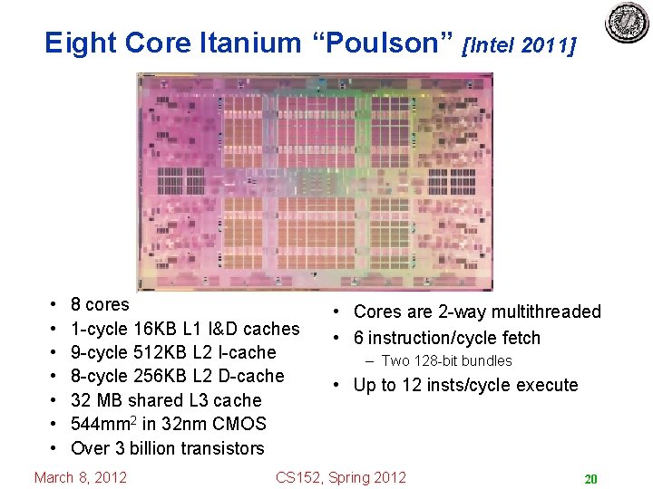 Eight Core Itanium “Poulson” [Intel 2011] • • 8 cores 1 -cycle 16 KB