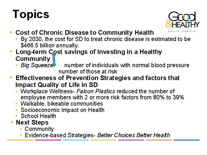 Topics • Cost of Chronic Disease to Community Health • By 2030, the cost