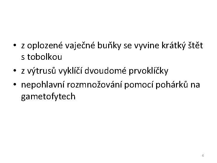 • z oplozené vaječné buňky se vyvine krátký štět s tobolkou • z • z oplozené vaječné buňky se vyvine krátký štět s tobolkou • z