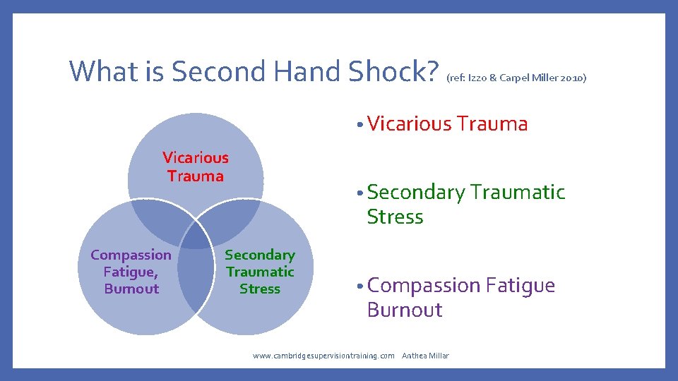 What is Second Hand Shock? (ref: Izzo & Carpel Miller 2010) • Vicarious Trauma