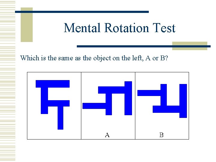 Mental Rotation Test Which is the same as the object on the left, A