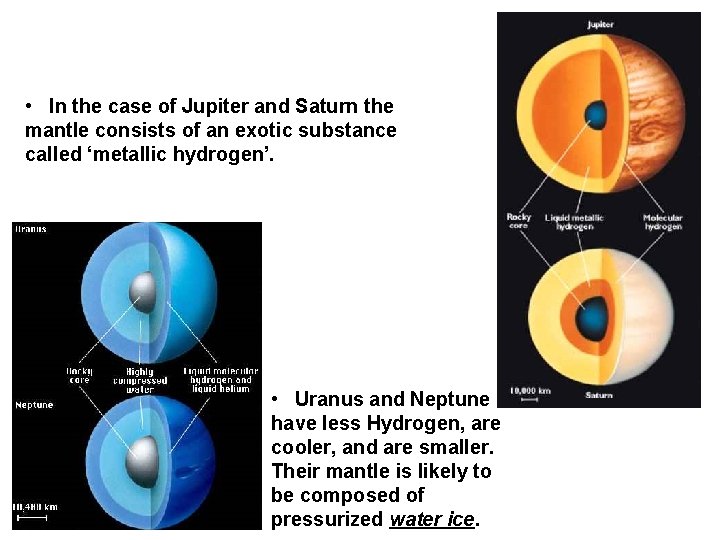  • In the case of Jupiter and Saturn the mantle consists of an