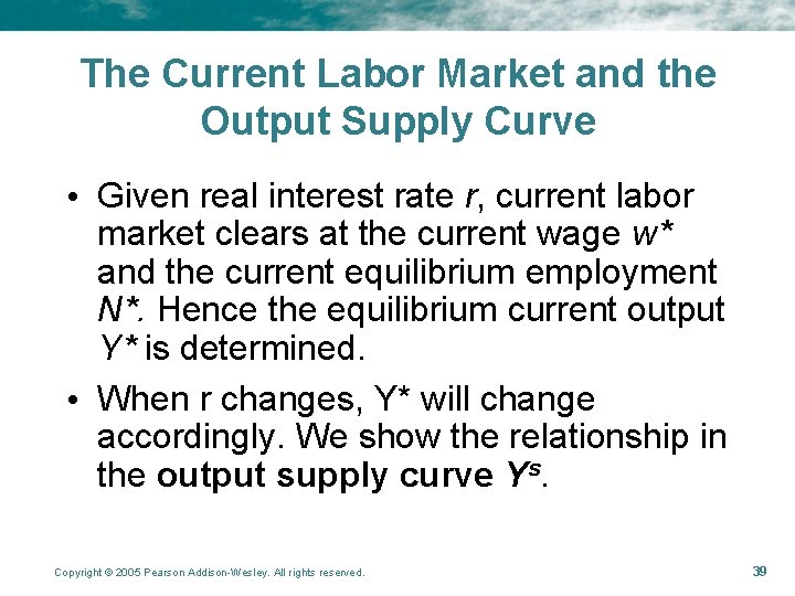 The Current Labor Market and the Output Supply Curve • Given real interest rate