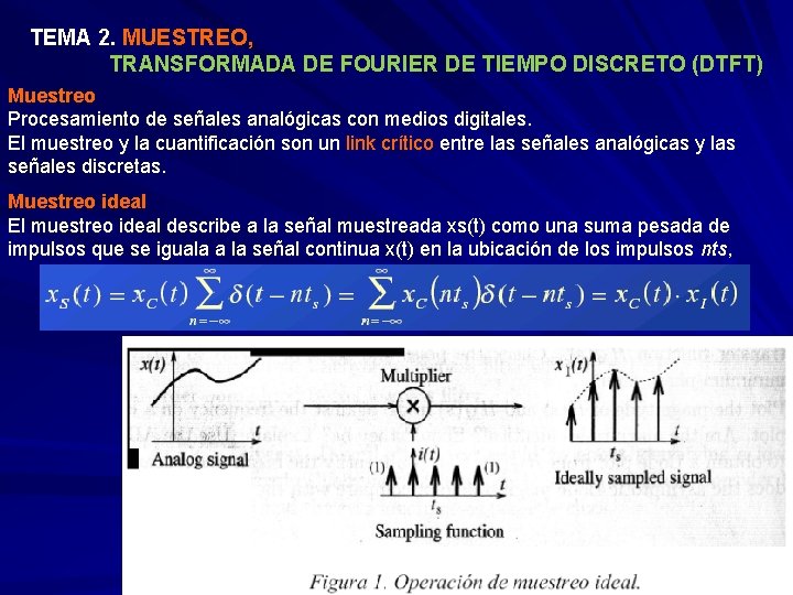 TEMA 2. MUESTREO, TRANSFORMADA DE FOURIER DE TIEMPO DISCRETO (DTFT) Muestreo Procesamiento de señales