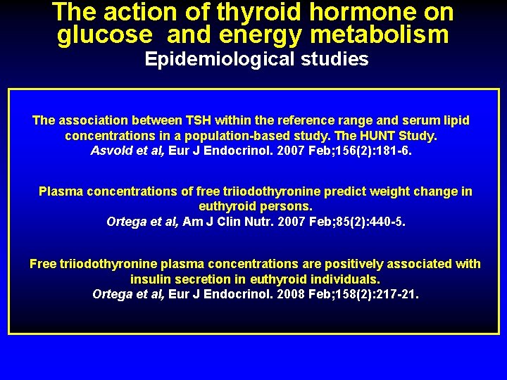 The action of thyroid hormone on glucose and energy metabolism Epidemiological studies The association