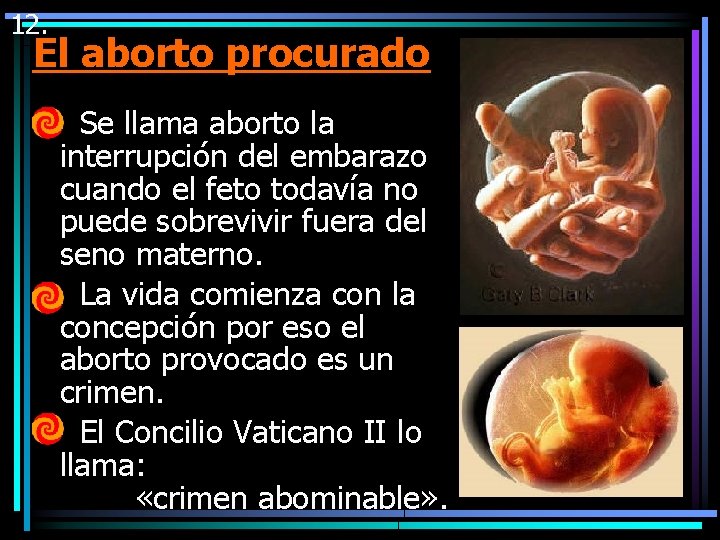 12. El aborto procurado § Se llama aborto la interrupción del embarazo cuando el