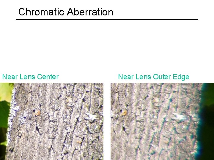 Chromatic Aberration Near Lens Center Near Lens Outer Edge 