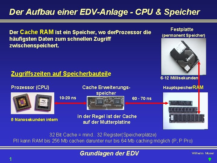 Der Aufbau einer EDV-Anlage - CPU & Speicher Der Cache RAM ist ein Speicher,