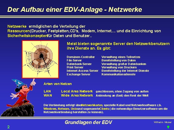 Der Aufbau einer EDV-Anlage - Netzwerke ermöglichen die Verteilung der Ressourcen (Drucker, Festplatten, CD's,