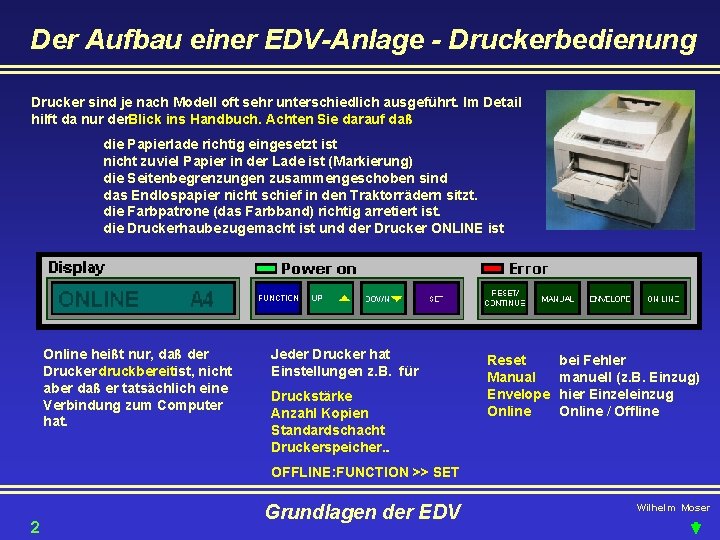 Der Aufbau einer EDV-Anlage - Druckerbedienung Drucker sind je nach Modell oft sehr unterschiedlich