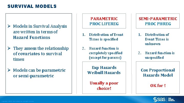 SURVIVAL MODELS Ø Models in Survival Analysis are written in terms of Hazard Functions