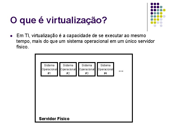 O que é virtualização? l Em TI, virtualização é a capacidade de se executar