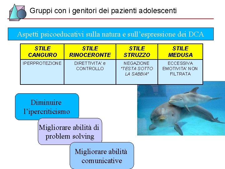 Gruppi con i genitori dei pazienti adolescenti Aspetti psicoeducativi sulla natura e sull’espressione dei