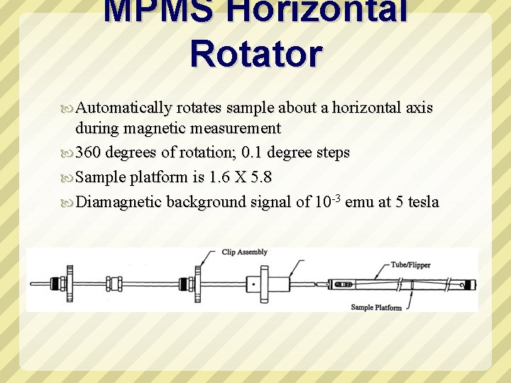 MPMS Horizontal Rotator Automatically rotates sample about a horizontal axis during magnetic measurement 360