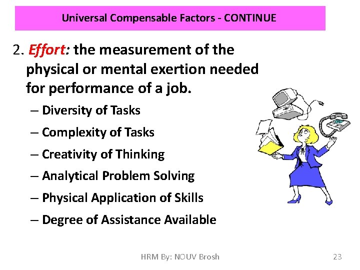 Universal Compensable Factors - CONTINUE 2. Effort: the measurement of the physical or mental