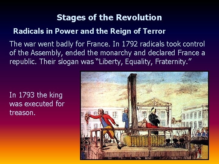 Stages of the Revolution Radicals in Power and the Reign of Terror The war