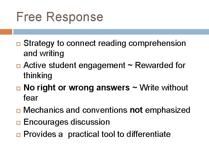 Free Response Strategy to connect reading comprehension and writing Active student engagement ~ Rewarded