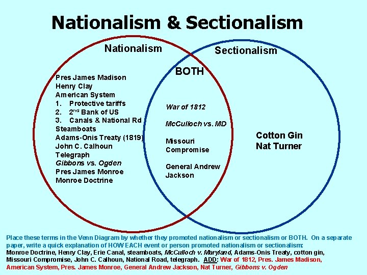 Nationalism & Sectionalism Nationalism Pres James Madison Henry Clay American System 1. Protective tariffs