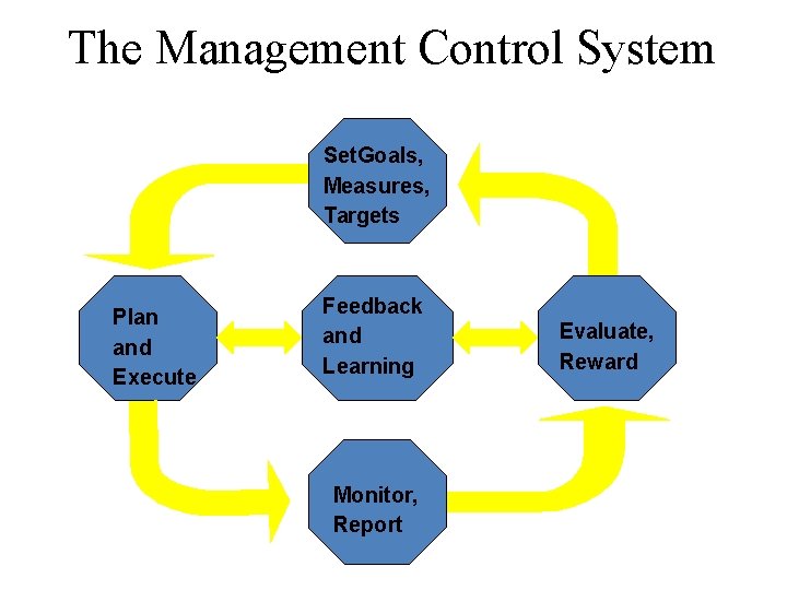 The Management Control System Set. Goals, Measures, Targets Plan and Execute Feedback and Learning