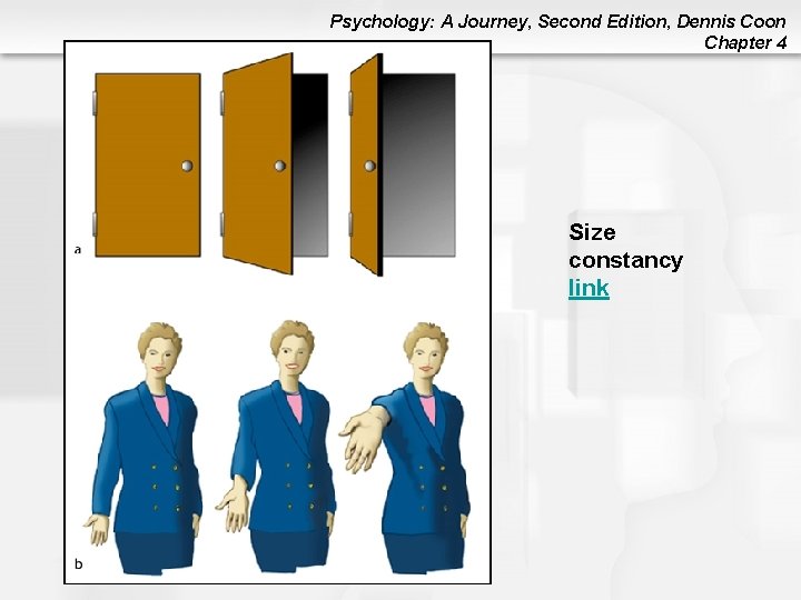 Psychology: A Journey, Second Edition, Dennis Coon Chapter 4 Size constancy link Psychology: A Journey, Second Edition, Dennis Coon Chapter 4 Size constancy link