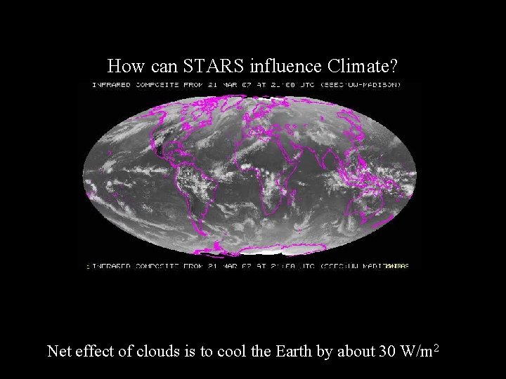 How can STARS influence Climate? Net effect of clouds is to cool the Earth How can STARS influence Climate? Net effect of clouds is to cool the Earth