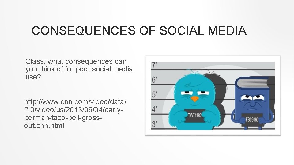 CONSEQUENCES OF SOCIAL MEDIA Class: what consequences can you think of for poor social