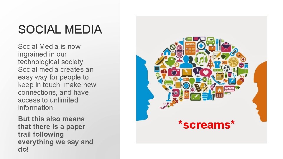 SOCIAL MEDIA Social Media is now ingrained in our technological society. Social media creates