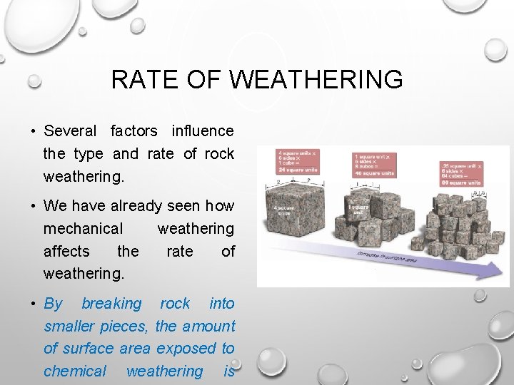 RATE OF WEATHERING • Several factors influence the type and rate of rock weathering.
